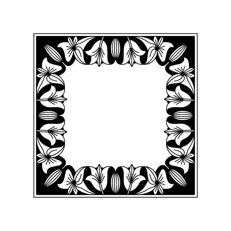 Elegant Floral Frame in Black and White, Art Nouveau Style vector
