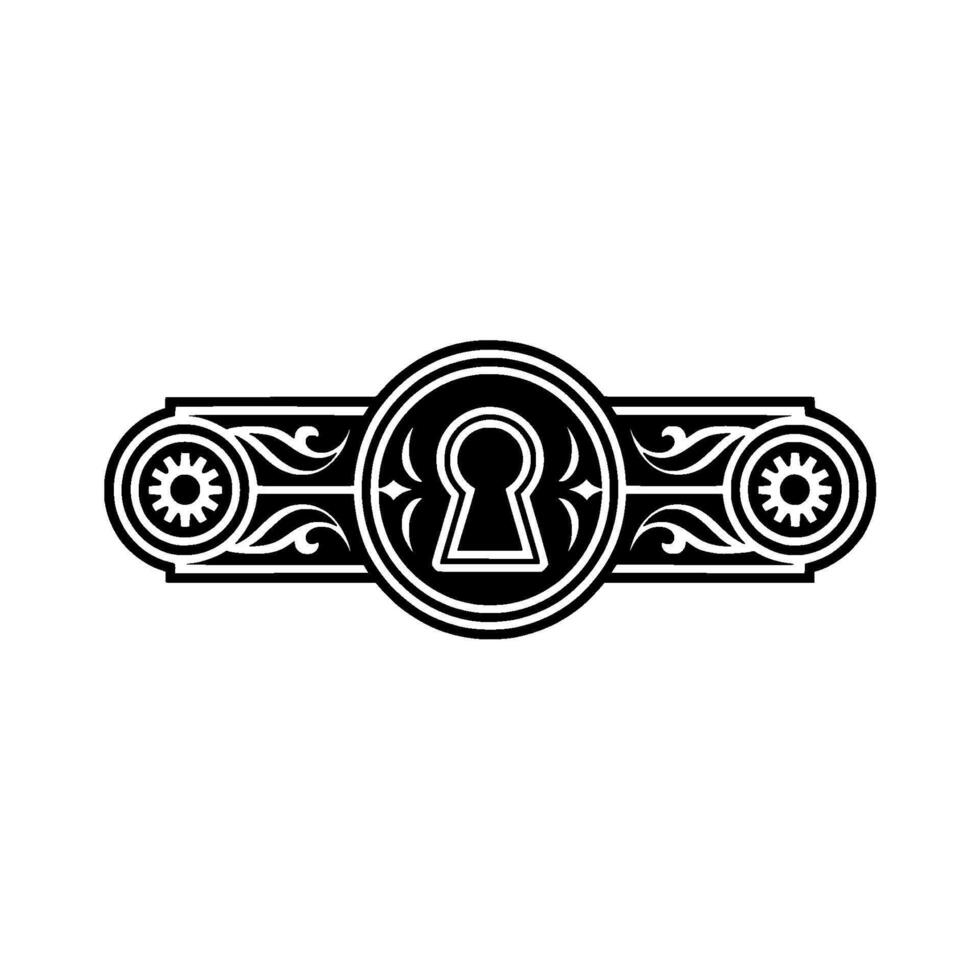 Ornate Keyhole Emblem, Illustration, Black and White, Elegant vector