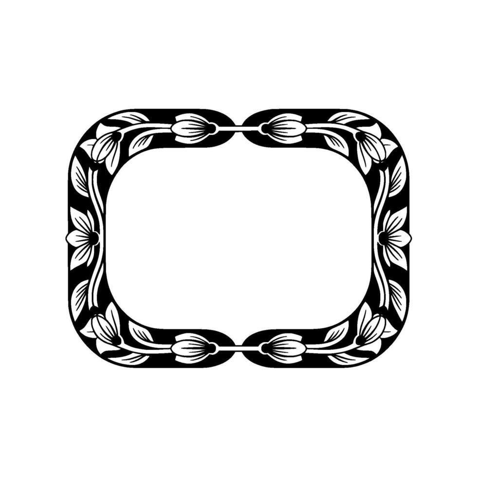 Elegant Floral Frame in Black White, Minimalist - Border vector