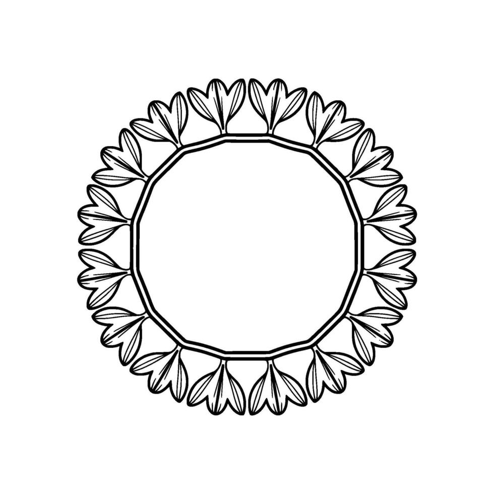 Minimalist Floral Frame Black Outline on White, Decorative Border vector