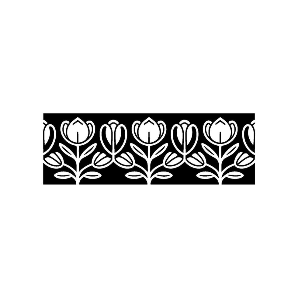 Minimalist Floral Border Pattern in Black White, Decorative vector