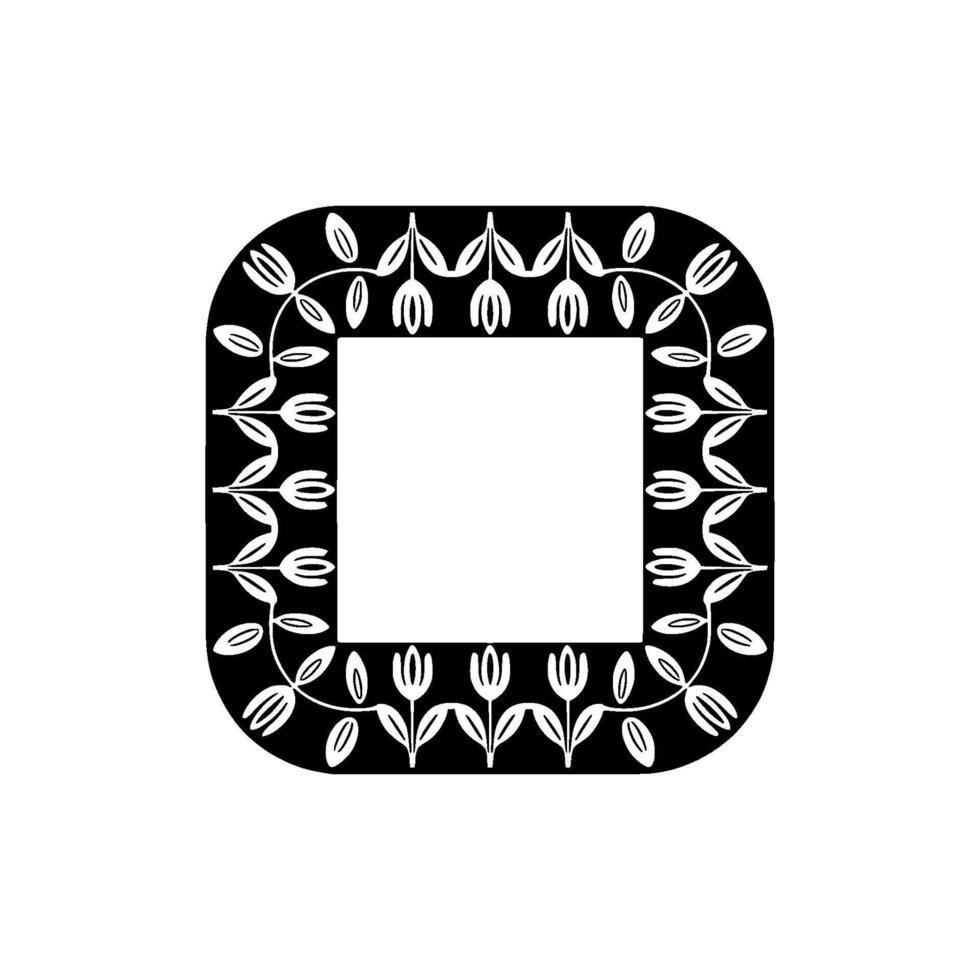 Floral Frame Black and White Square with Tuliplike Motif vector