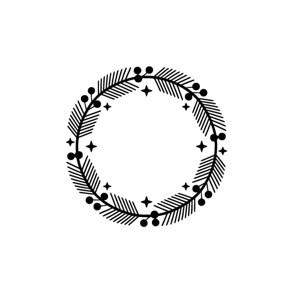Minimalist Christmas Wreath Illustration Black White Festive vector