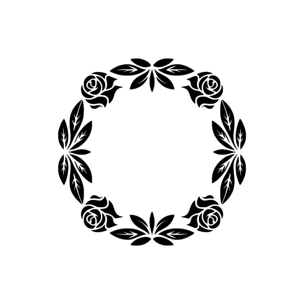 Elegant Floral Wreath in Black and White, Minimalist vector