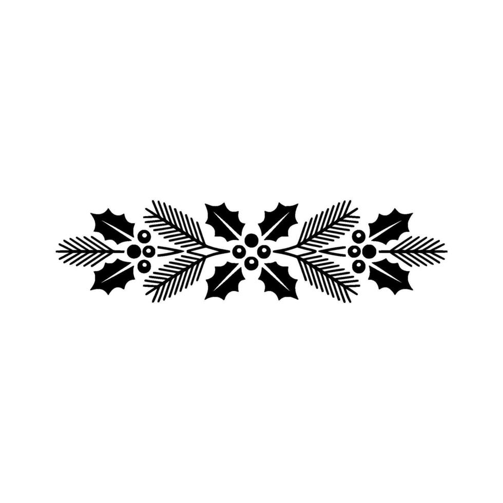 Elegant Christmas Holly Garland Silhouette on White vector
