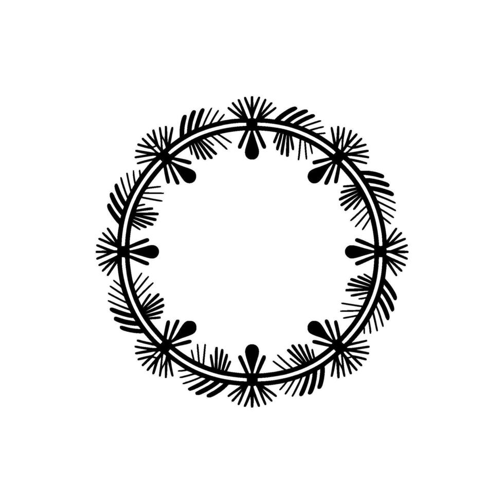 Minimalist Black Floral Wreath on White Background Decorative vector