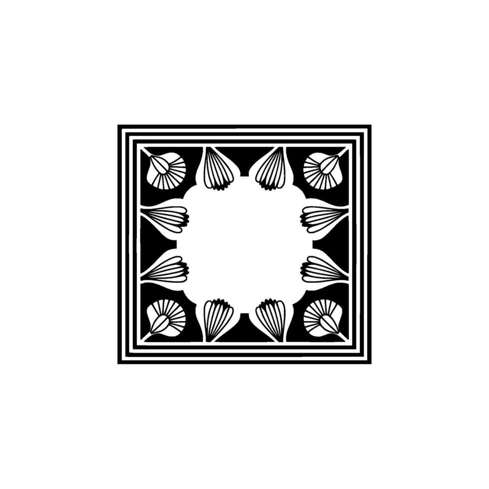 Minimalist Floral Square Frame Monochrome Element vector