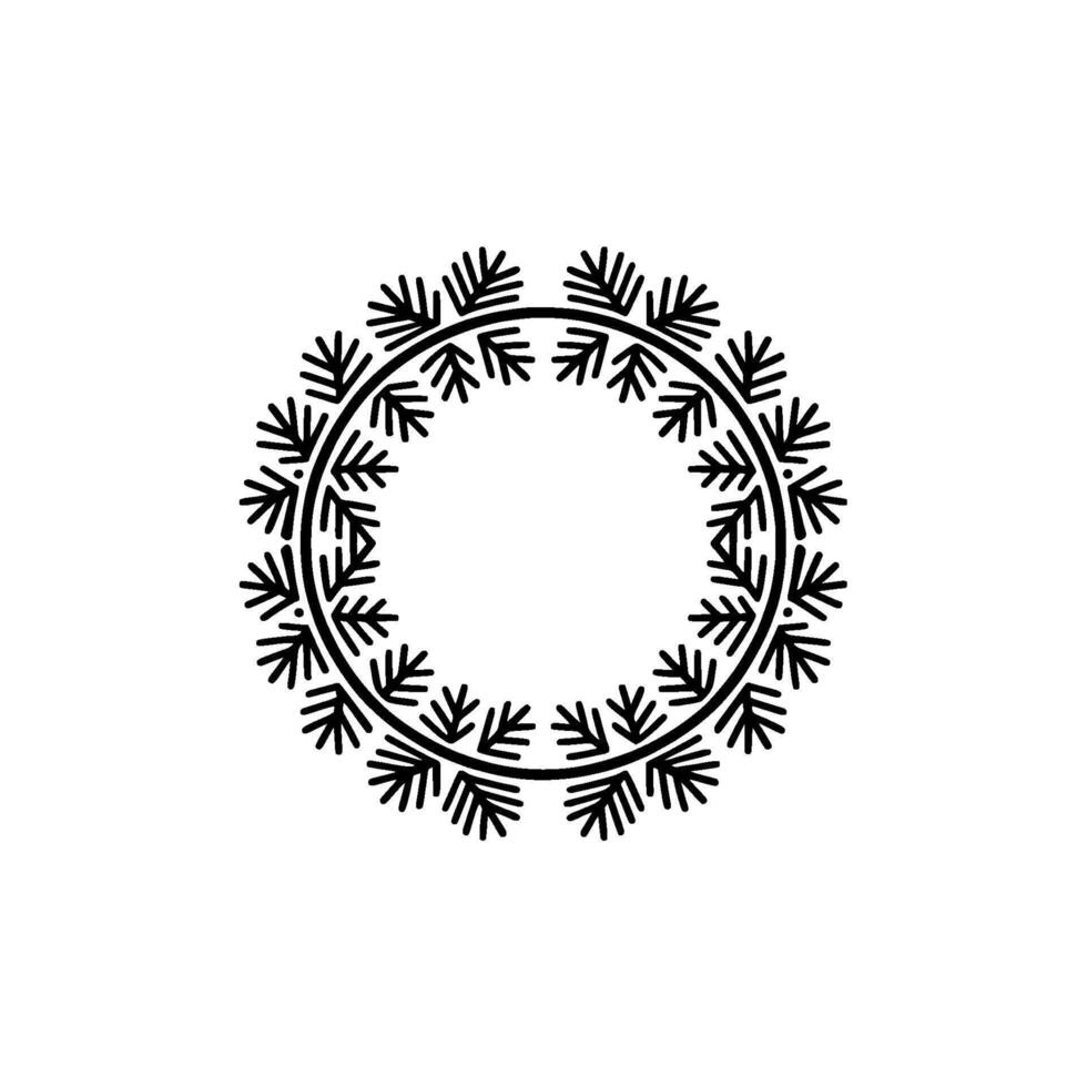 Minimalist Black Fir Wreath Ornament on White Background vector
