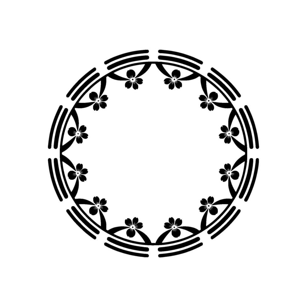 Elegant Black Floral Circle Frame on White vector