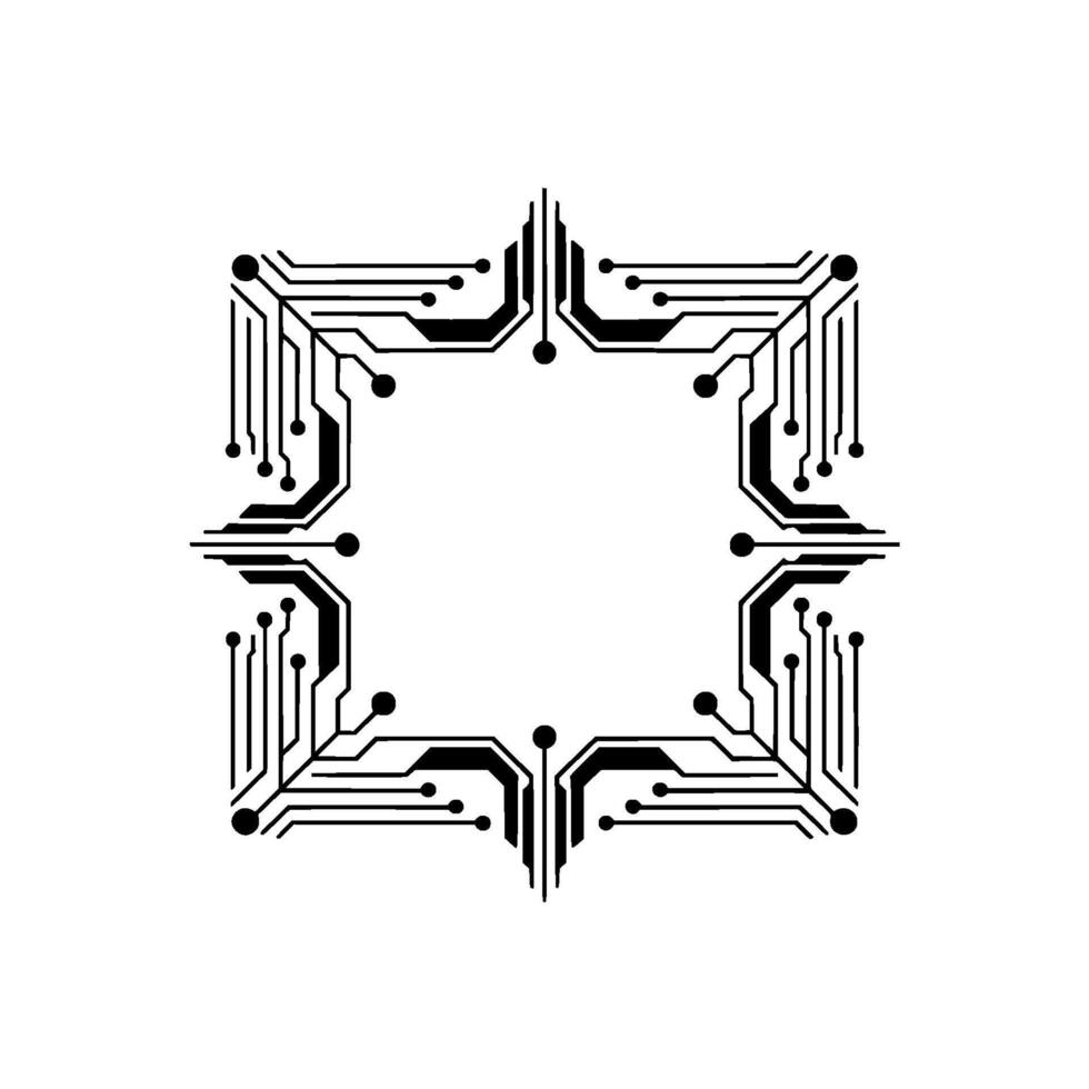 Tech Circuitry Frame Minimalist Black White vector
