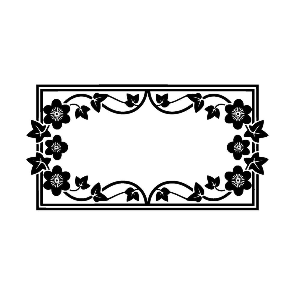 Elegant Floral Rectangle Frame, Black White, Minimalist vector