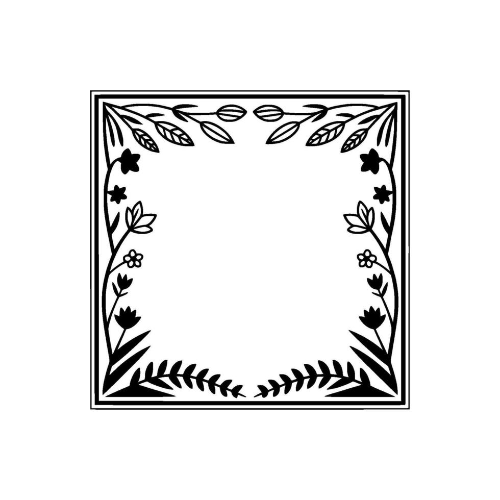Elegant Botanical Square Frame Black White Floral Border For Invitations vector