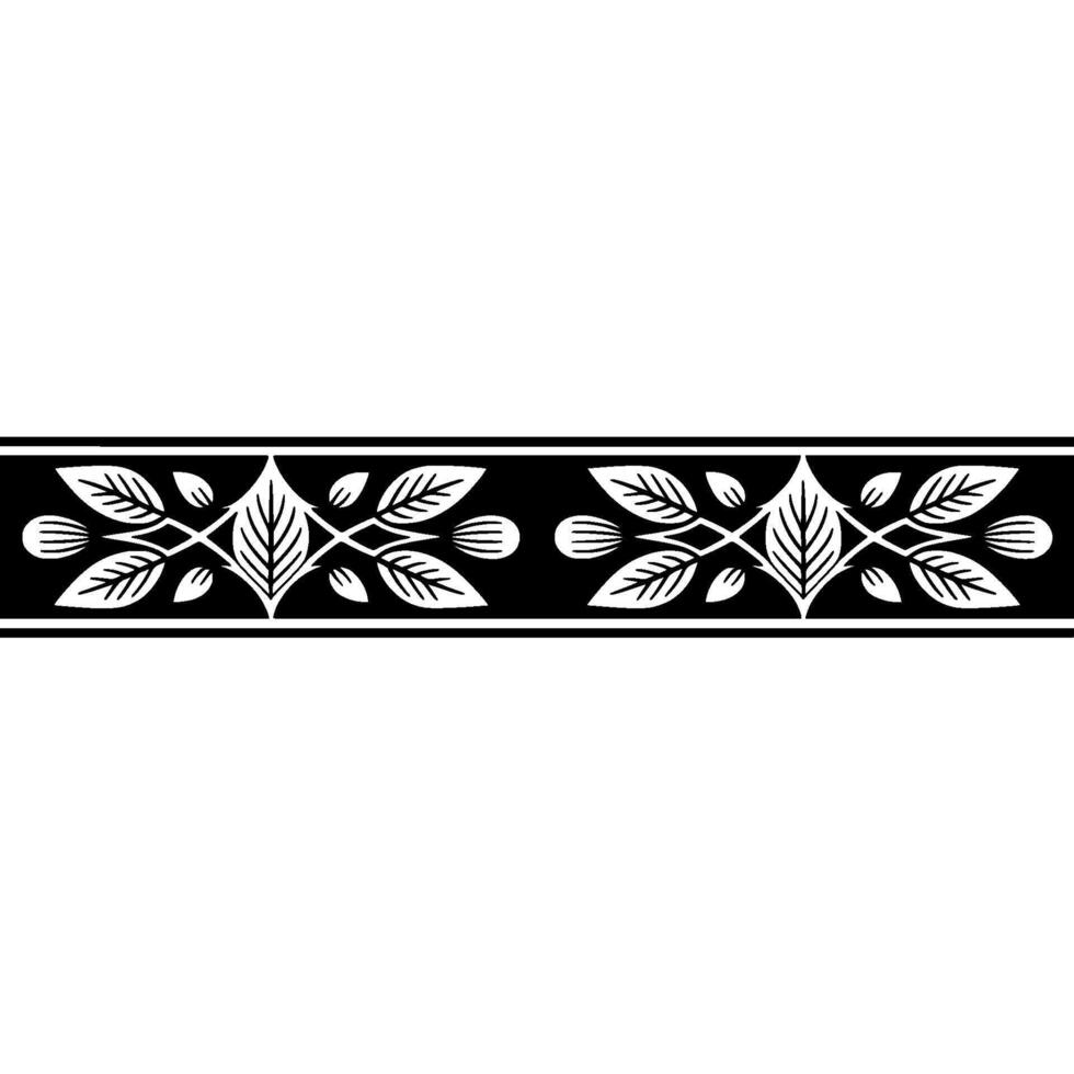 Elegant Black and White Floral Border - Repeating pattern vector