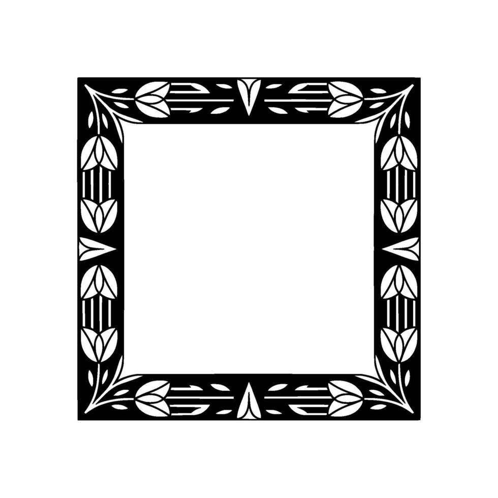 Art Nouveau Frame, Black Floral Border, Square, Minimalist vector