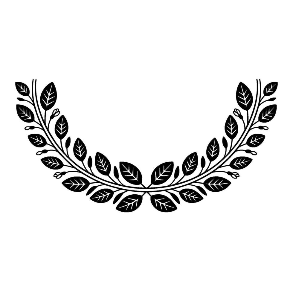 Black Leaf Wreath on White Background, Minimalist vector