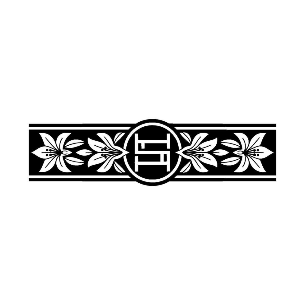 Elegant Floral Border with Initial Monogram Black White vector