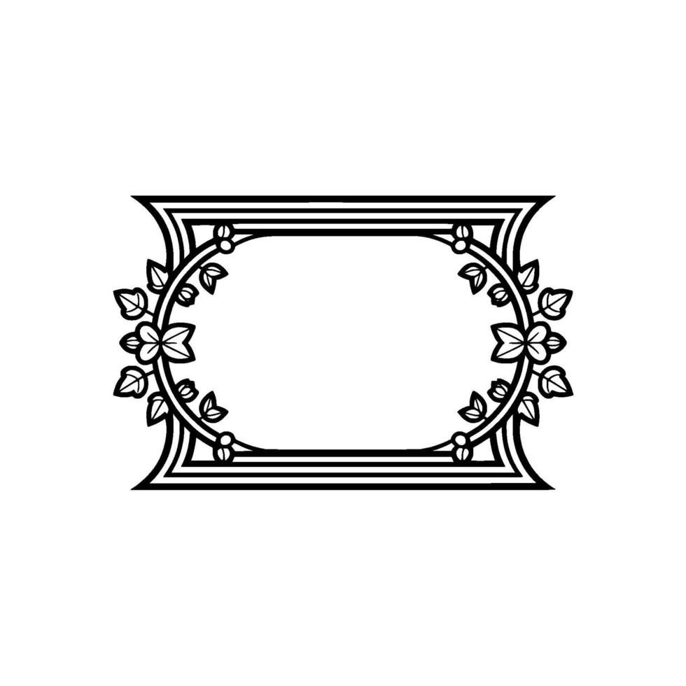 Elegant Black White Floral Frame, Vintage Style vector