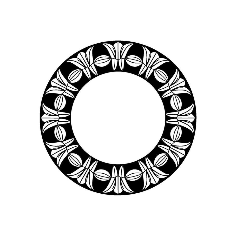 Elegant Black and White Floral Circle Border on White Background vector