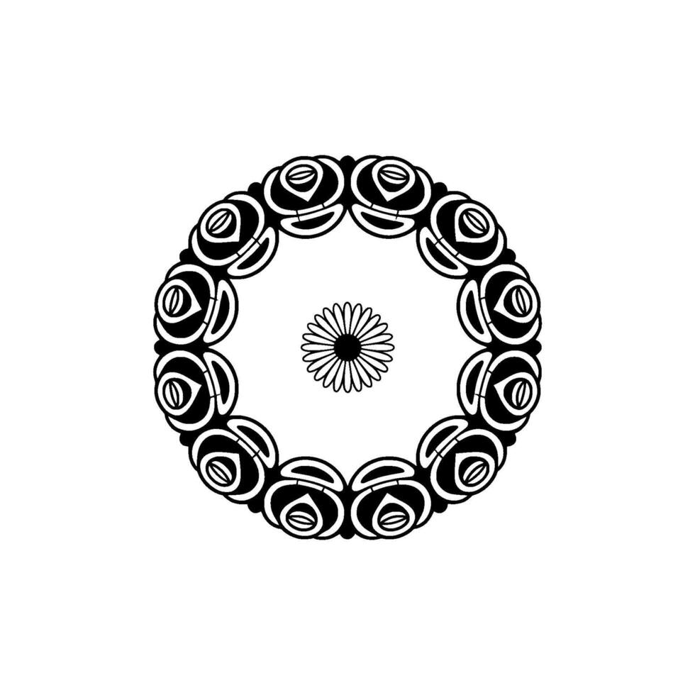 Abstract Black and White Circular Floral Motif and Geometric Ring vector