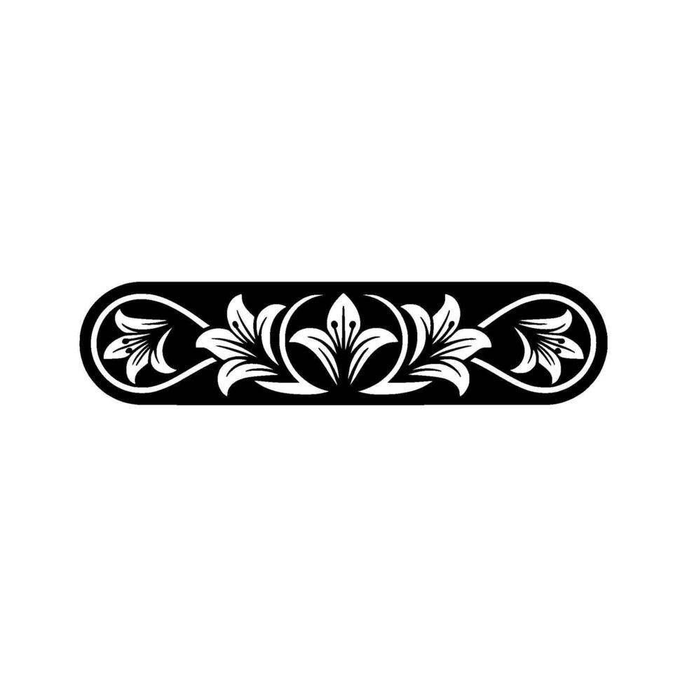 Elegant Floral Border Black and White Ornament - Lilies vector