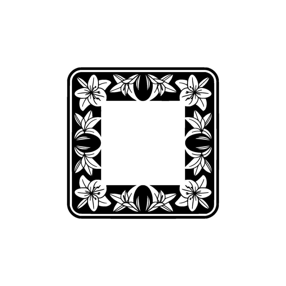 Elegant Floral Frame with Lilies, Black White, Geometric vector