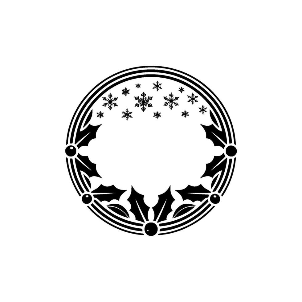 Festive Circle with Holly Berries and Snowflakes vector