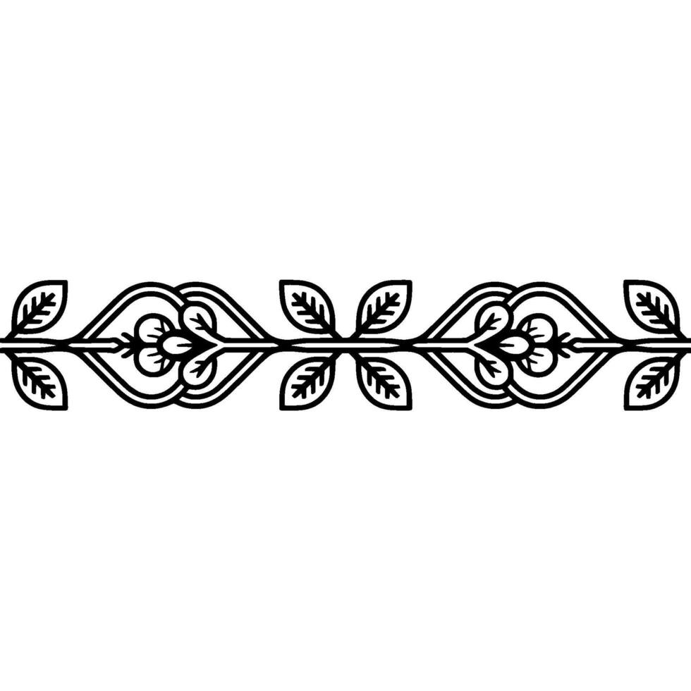 Minimalist Ornamental Foliage Pattern, Black Line Art on White vector