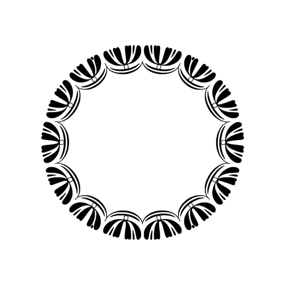 Geometric Floral Wreath in Black on White, Minimalist Style vector