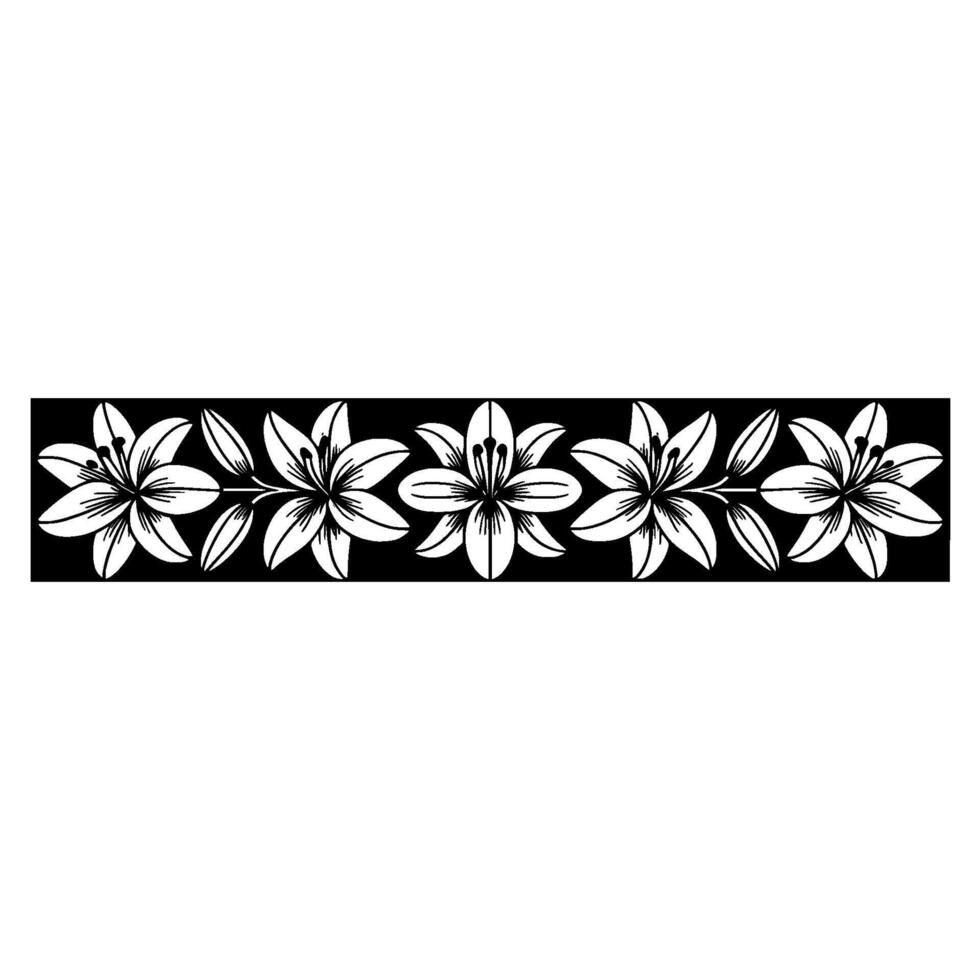 Elegant Black and White Floral Border Lily Pattern vector