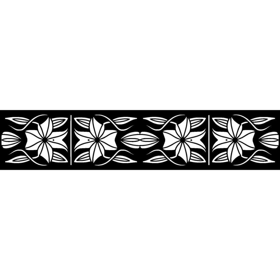 Elegant Floral Border, Black White Pattern, Minimalist Style vector