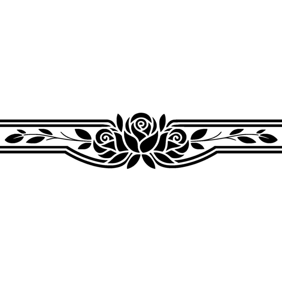 Elegant Black Rose Floral Border on White Background - Minimalist vector