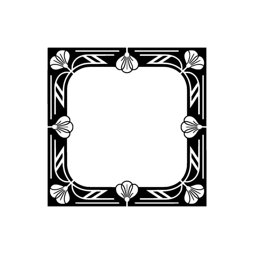Elegant Art Deco Frame Geometric Floral Border, Black and White vector