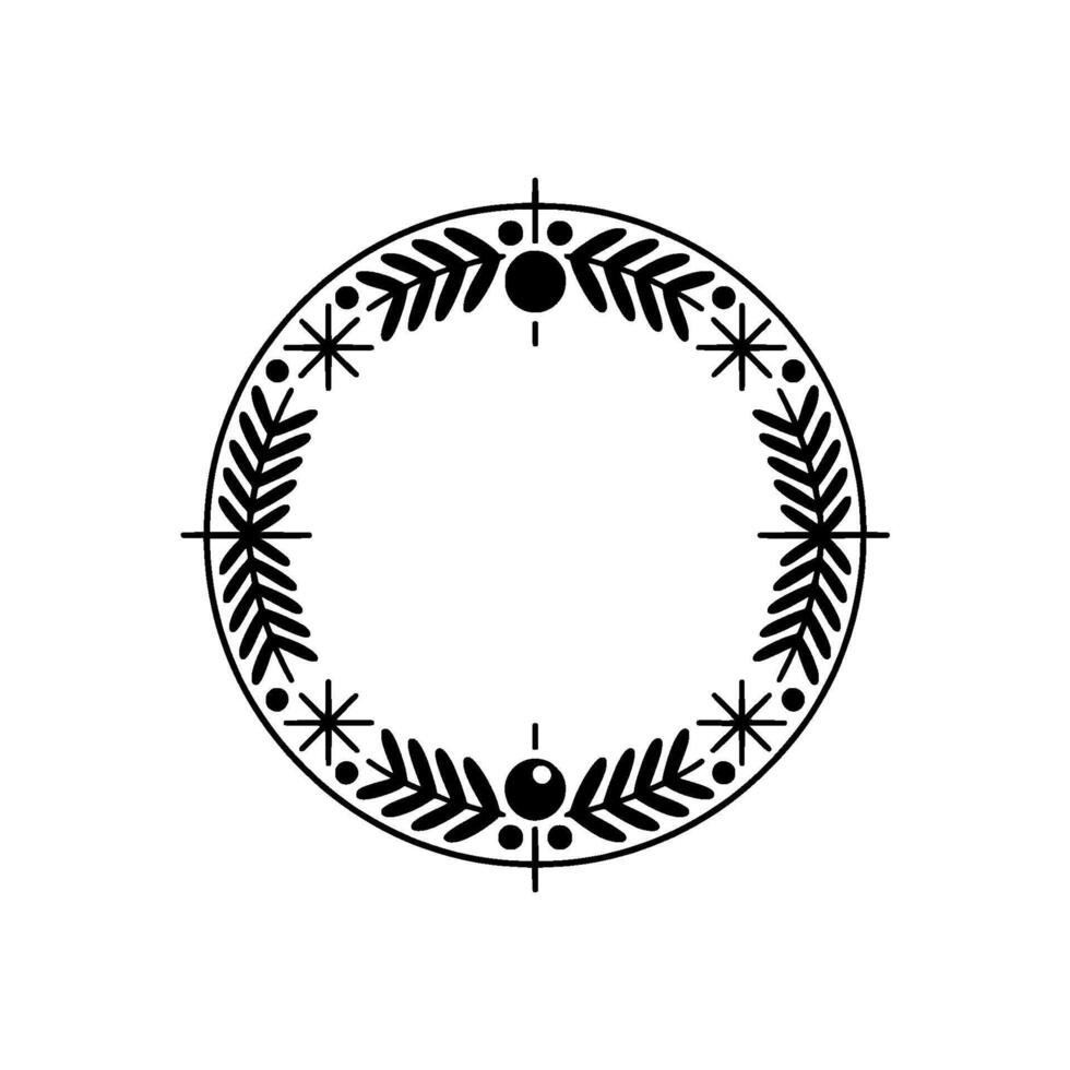 Minimalist Christmas Wreath Black Red Ornament on Cream vector