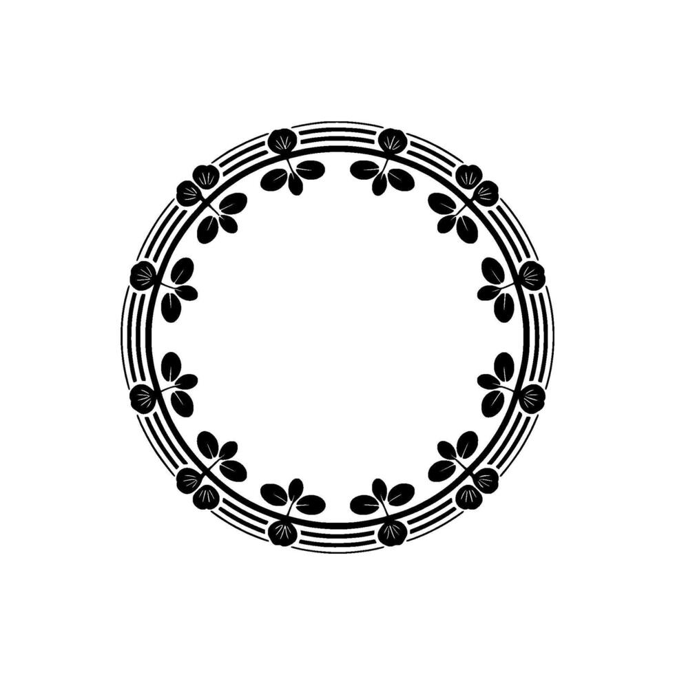Elegant Black and White Floral Frame, Minimalist - Circle vector