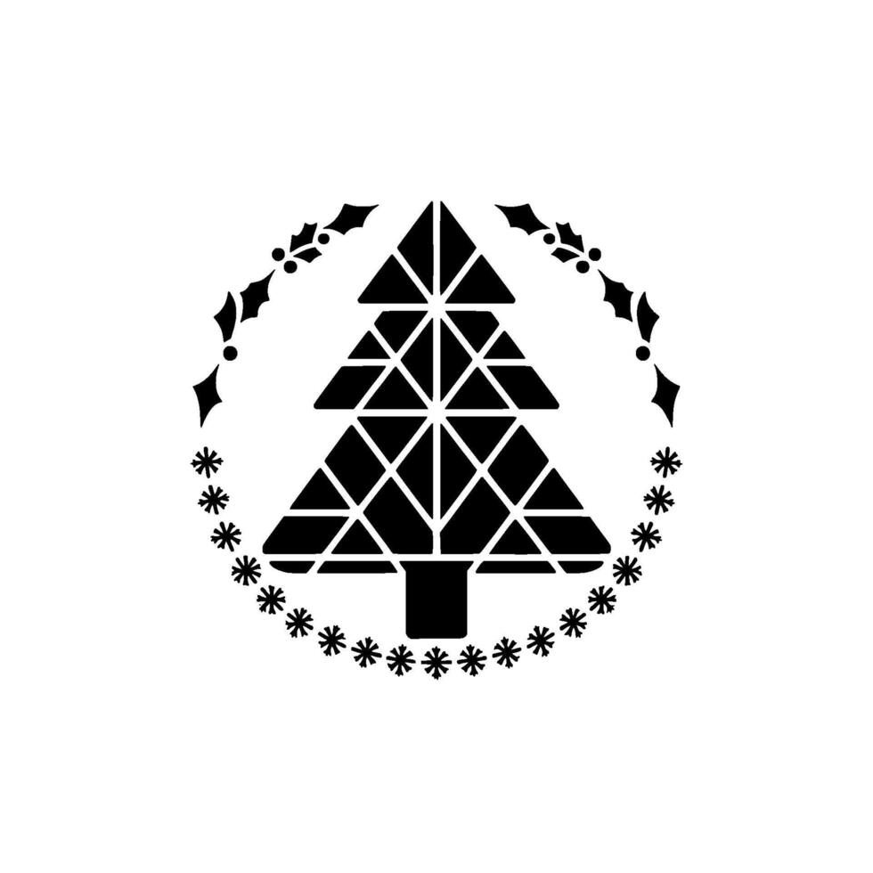 Geometric Christmas Tree Minimalist Black and White Festive vector
