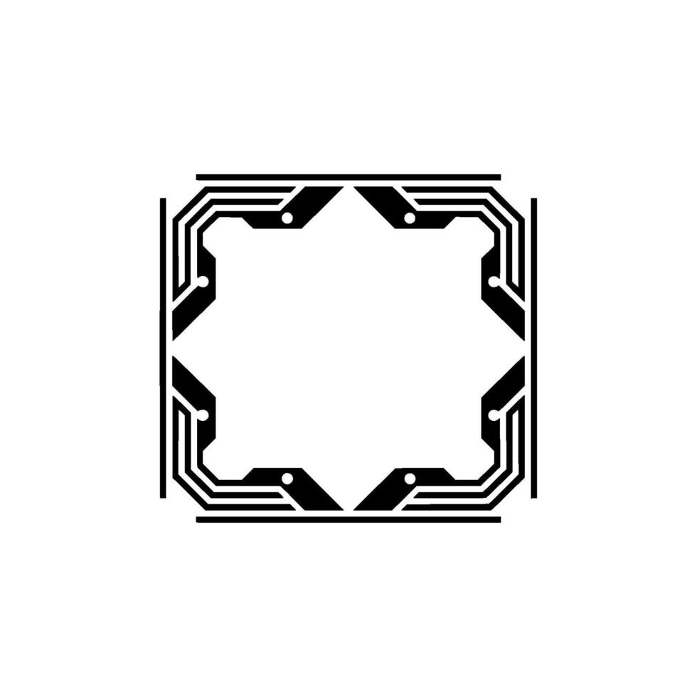 Techy Circuit Board Frame, Minimalist, Black and White, Empty Space vector