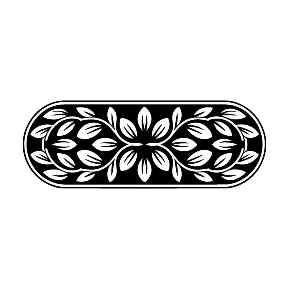 Elegant Black White Floral Border Element, Isolated on White - Ornament vector