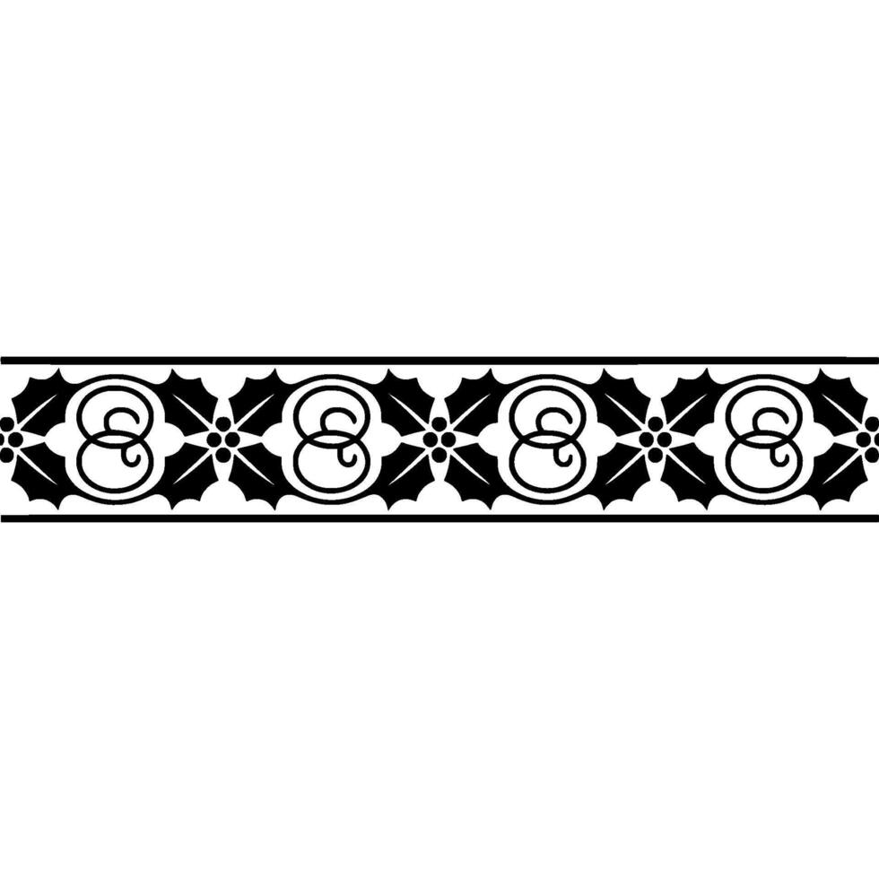 Black White Christmas Border Holly Swirls on White vector