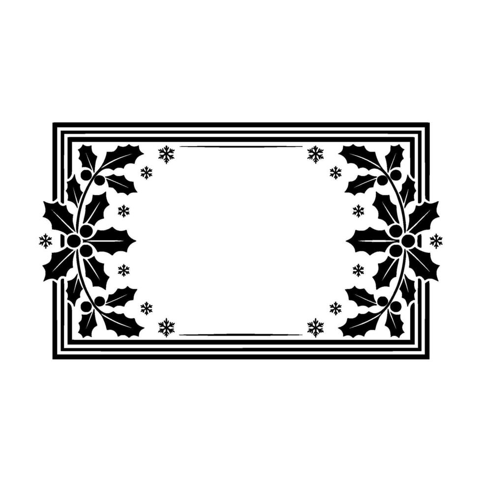 Elegant Christmas Holly Snowflakes Frame on White vector