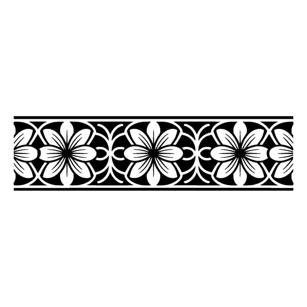 Floral Border Black White Repeating Pattern For vector