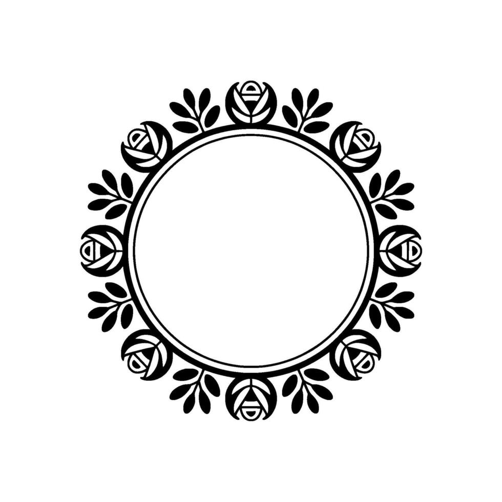 Elegant Black Floral Circle Frame on White - Ornate vector