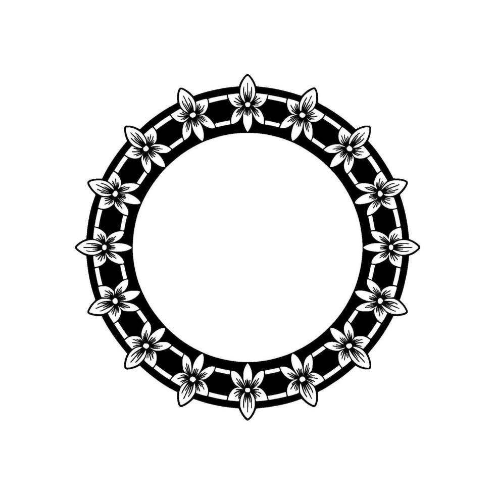 Elegant Floral Circle Frame, Black and White, Minimalist - Flowers vector