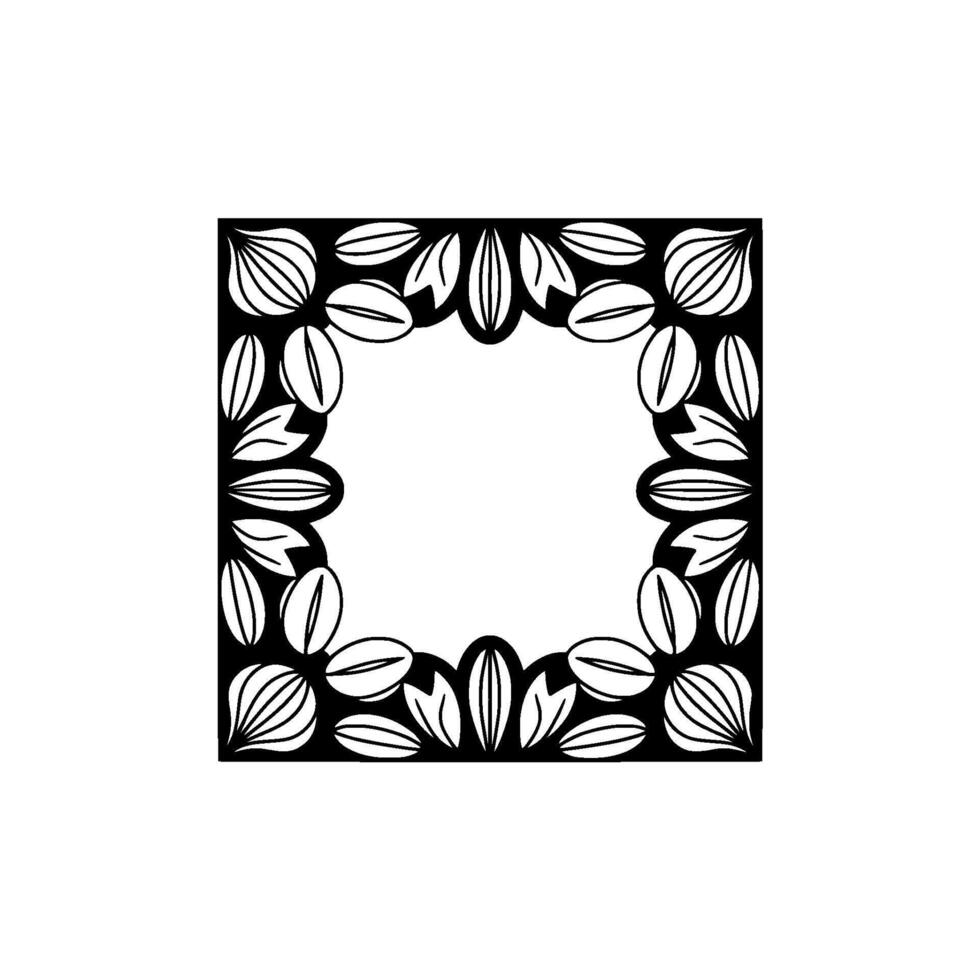 Geometric Floral Frame Illustration, Elegant Monochrome vector