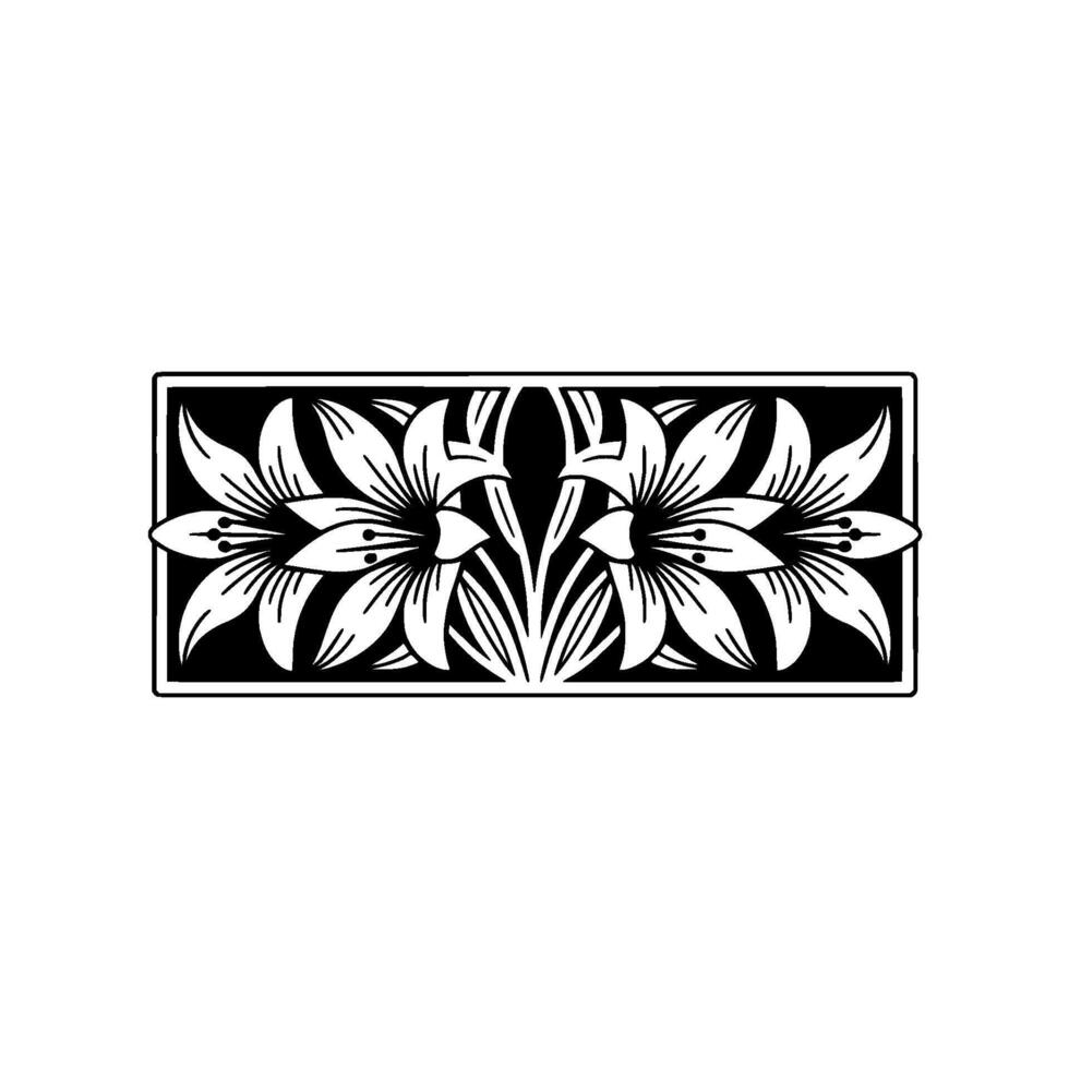 Art Nouveau Lily Flower Border, Black and White vector