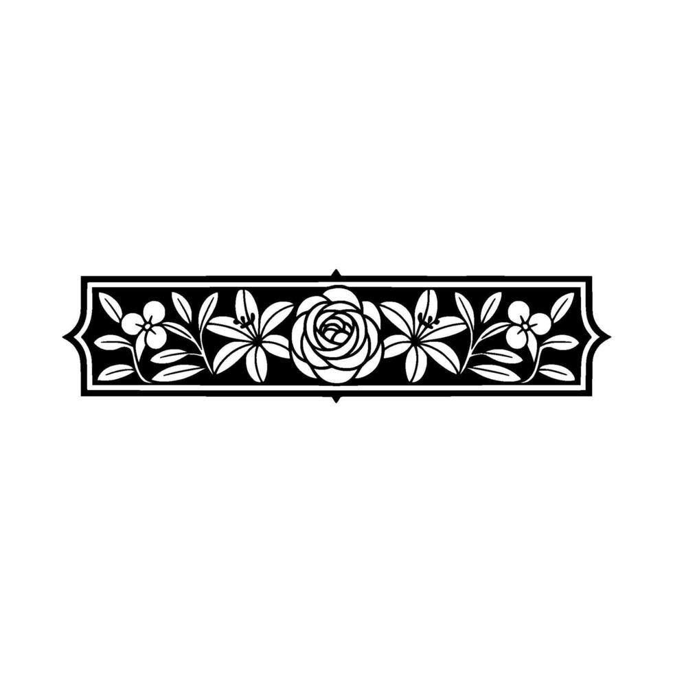 Elegant Floral Border, Black White, Art Deco vector