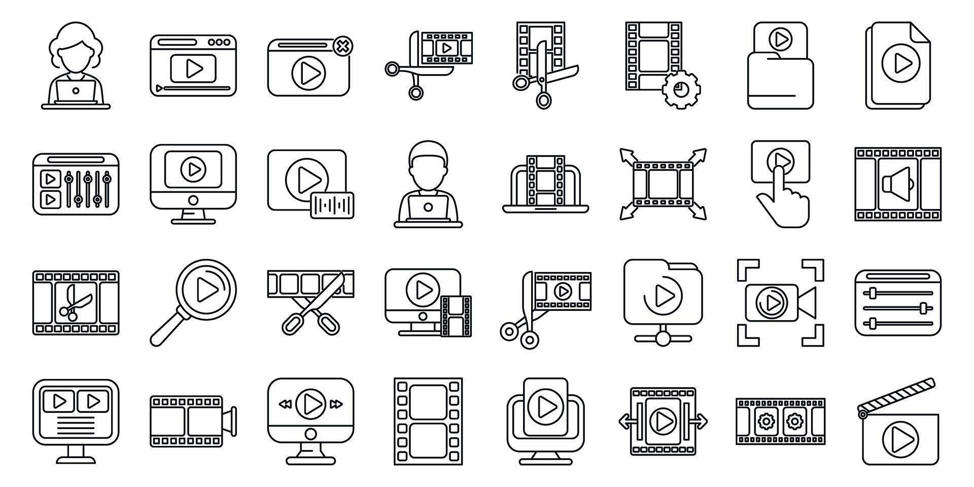 editor icons set. editing icons showing post production and movie maker software vector