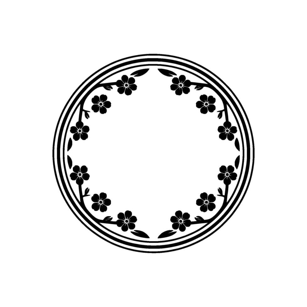 Floral Circle Frame Elegant Black and White Decorative vector