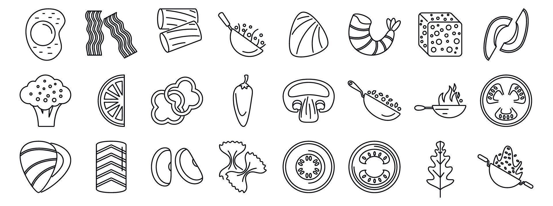 A set of food icons in a line drawing style vector