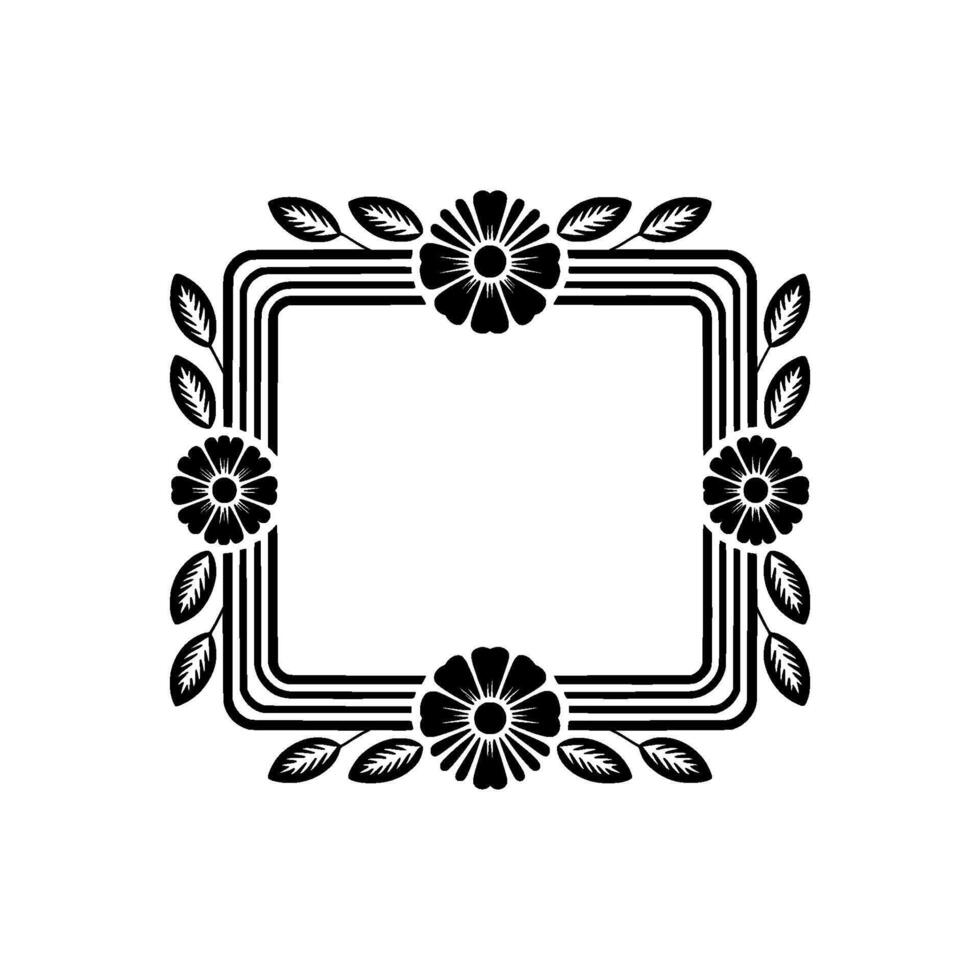 Elegant Floral Frame Black and White, Minimalist, Decorative vector