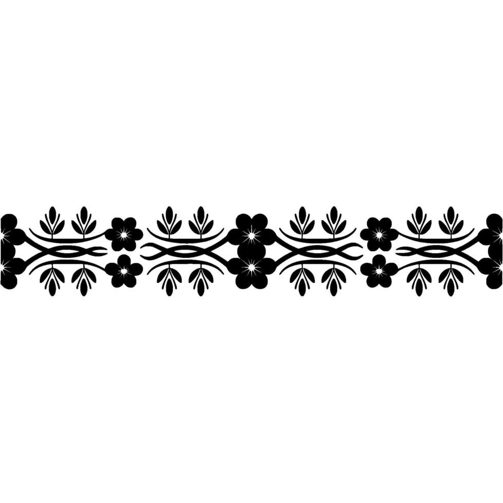 Elegant Black Floral Border on White Background - Repeating pattern vector